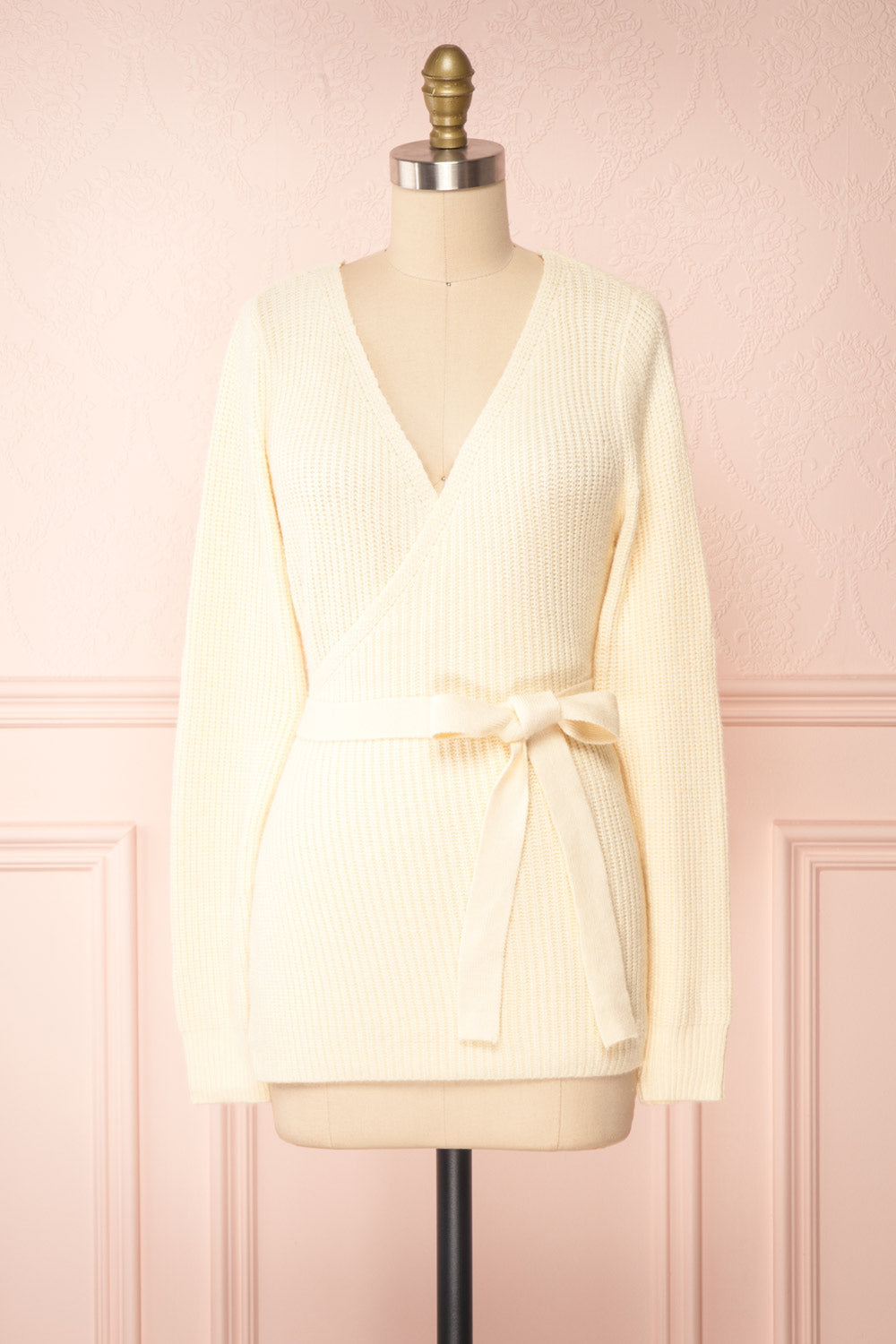 Polkan White Knit Wrap Cardigan ...